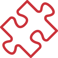 A single red outline of a jigsaw puzzle piece is centered on a light gray background.